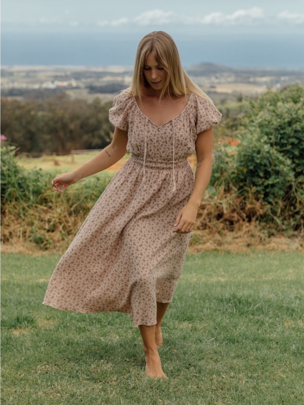 Neuflora Lafayette Dress in Rose Size Medium Cotton Gauze Midi Dress Cottagecore